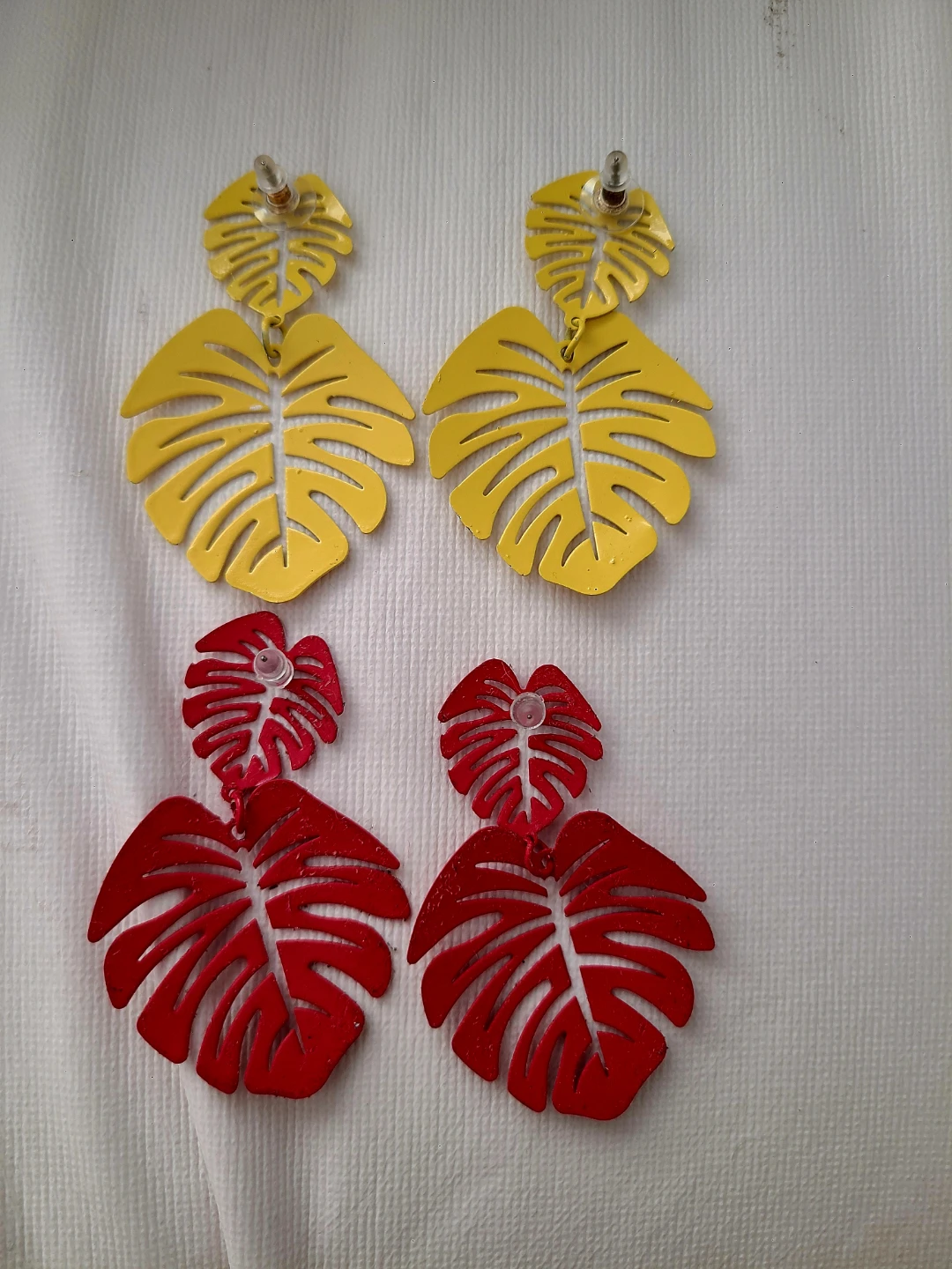 Leaf Dangle Earrings - Yellow and Red - photo 2