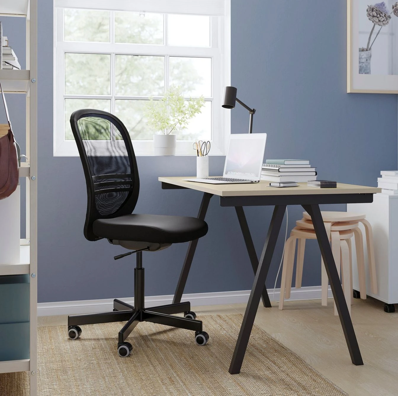 FLINTAN IKEA Black Mesh Office Chair with Removable Seat Cover