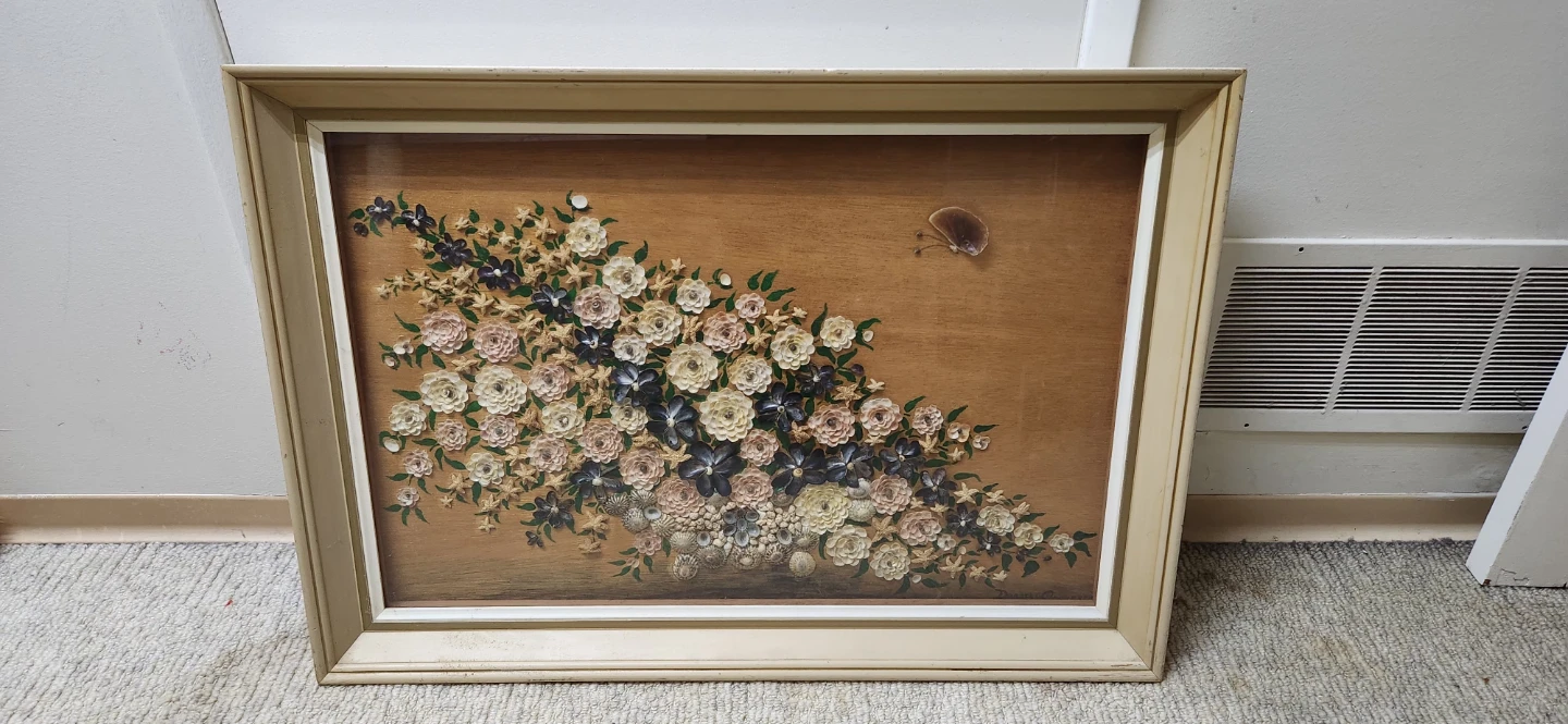 Vintage Framed Floral Artwork made with shells