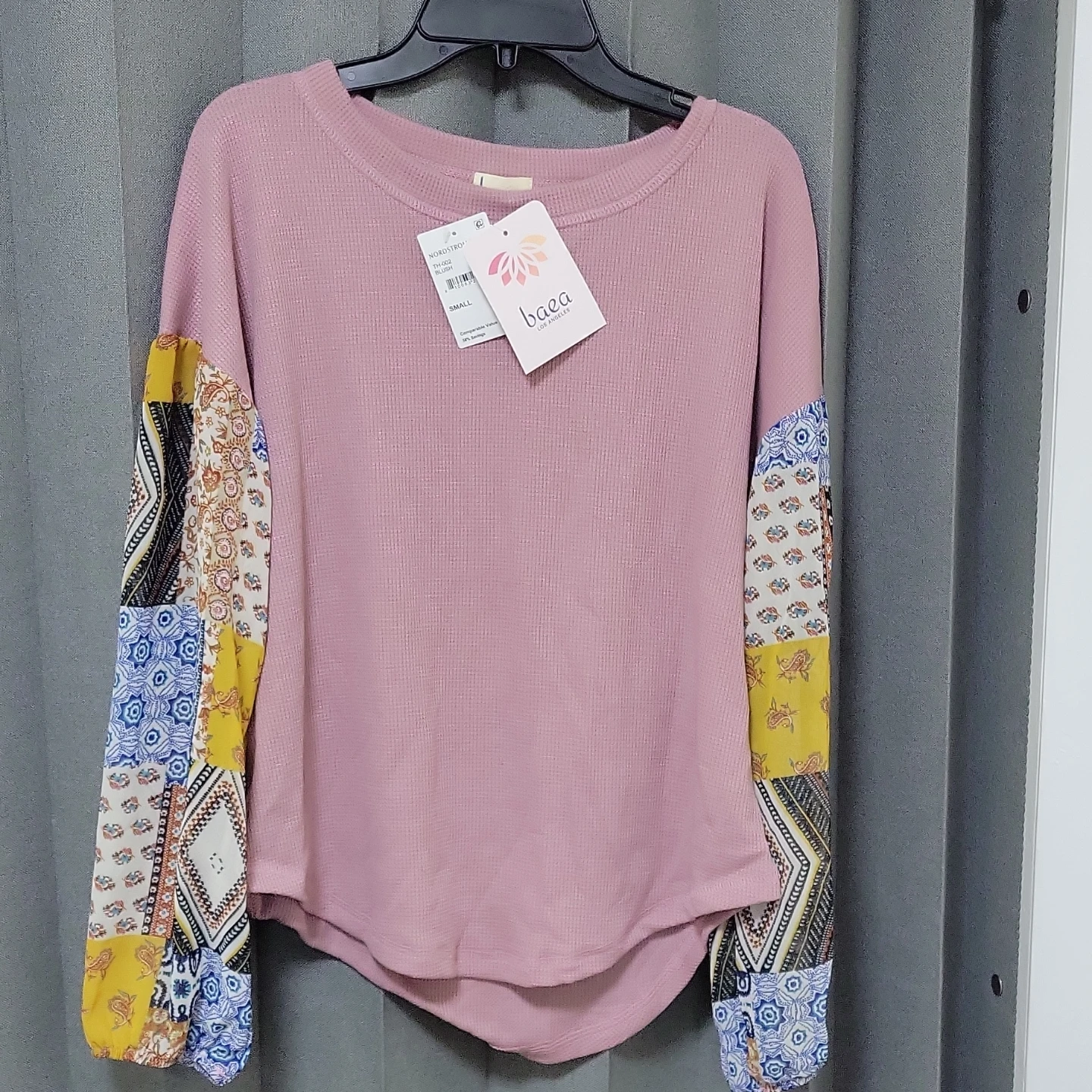 Baea Los Angeles Pink Patchwork Sleeve Waffle Knit Top Size S - photo 5