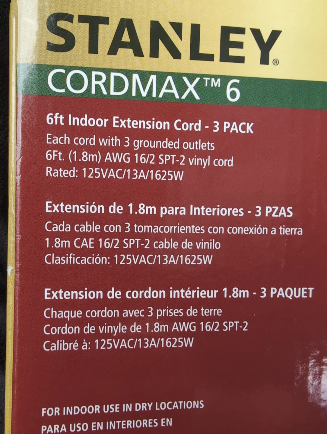 3PACK Stanley CordMAX 6ft 3-Outlet Indoor Extension Cord 3 Pack - photo 5