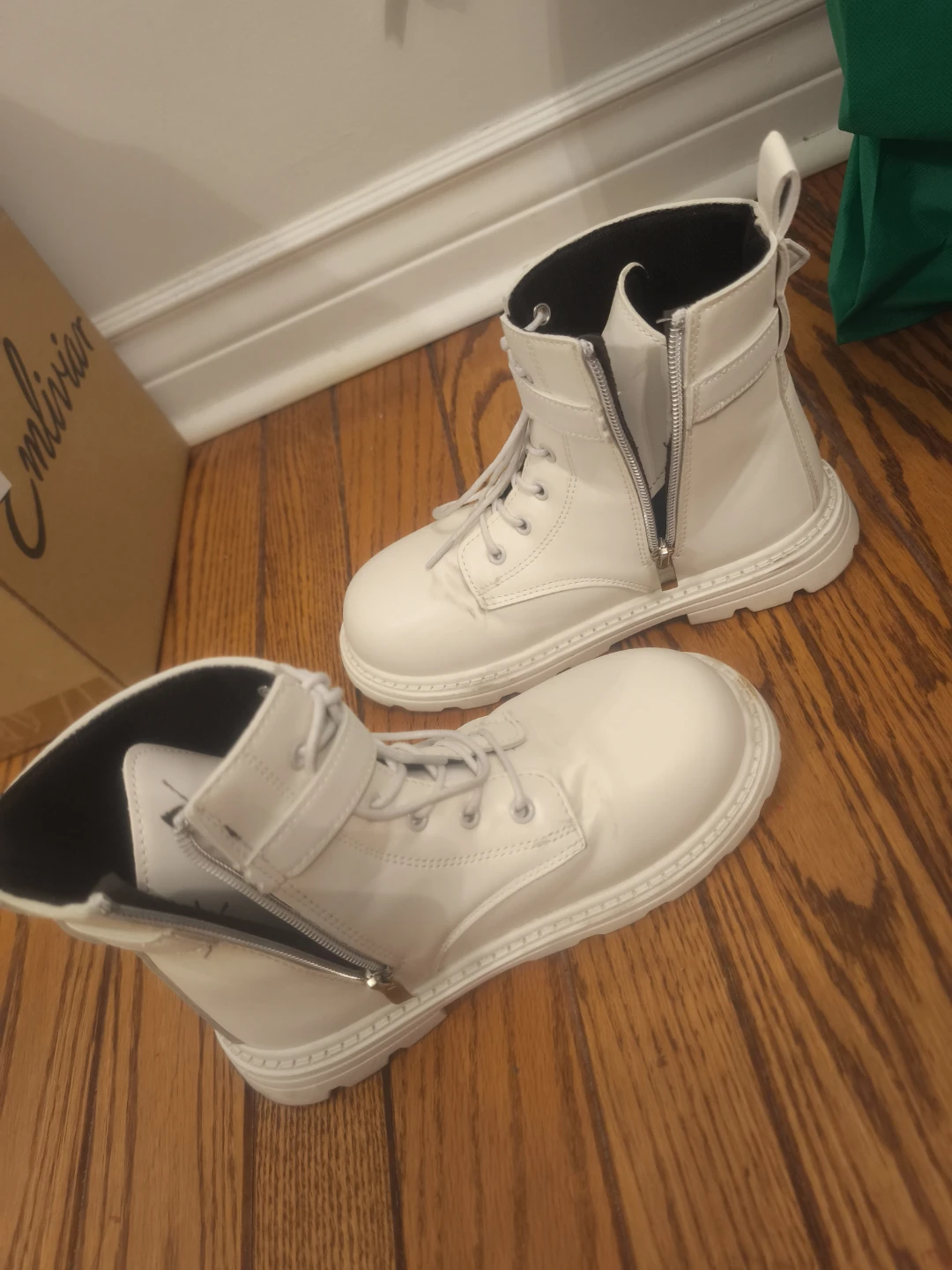 White Lace-Up Combat Boots with Buckle - photo 5