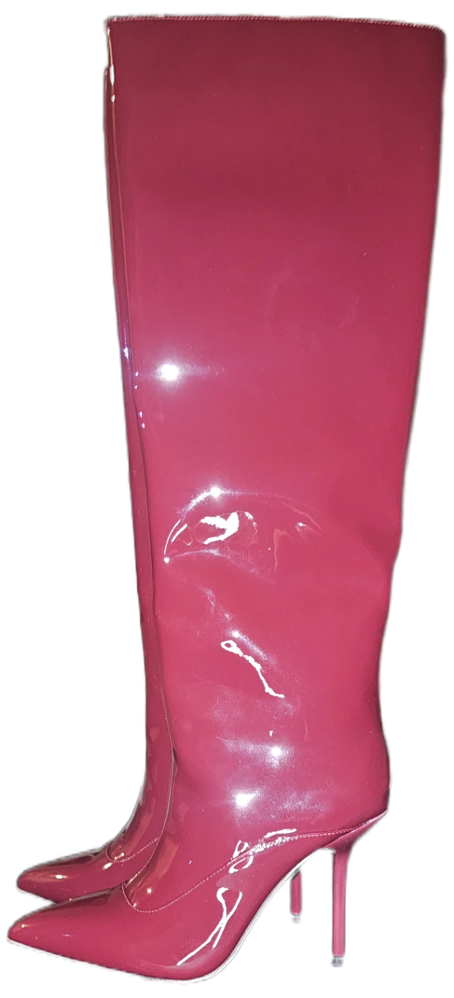Patent Leather Knee-High Boots - Burgundy⚽️ - photo 2