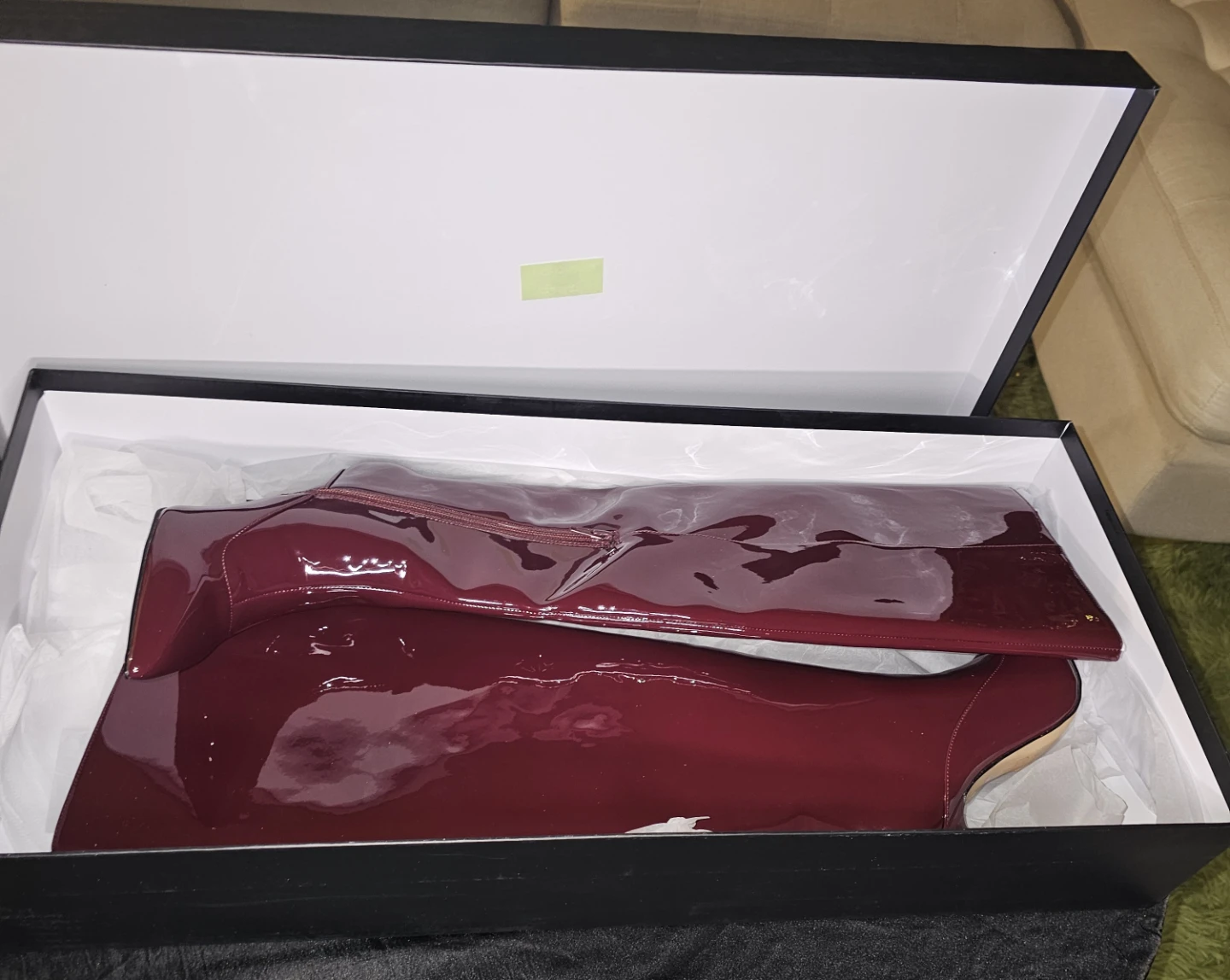 Patent Leather Knee-High Boots - Burgundy⚽️ - photo 3
