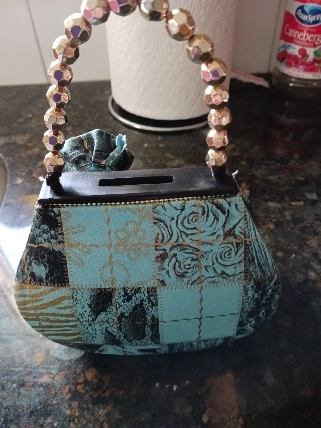 This is a coin bank Decorative Clutch Purse with Beaded Handle - photo 2