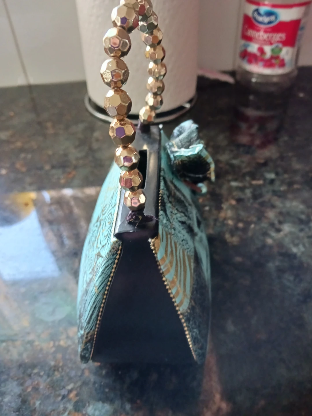 This is a coin bank Decorative Clutch Purse with Beaded Handle - photo 3
