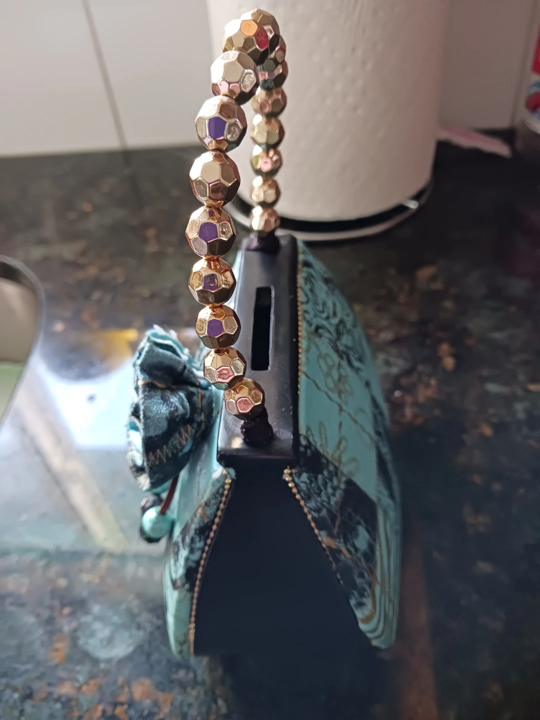 This is a coin bank Decorative Clutch Purse with Beaded Handle - photo 4