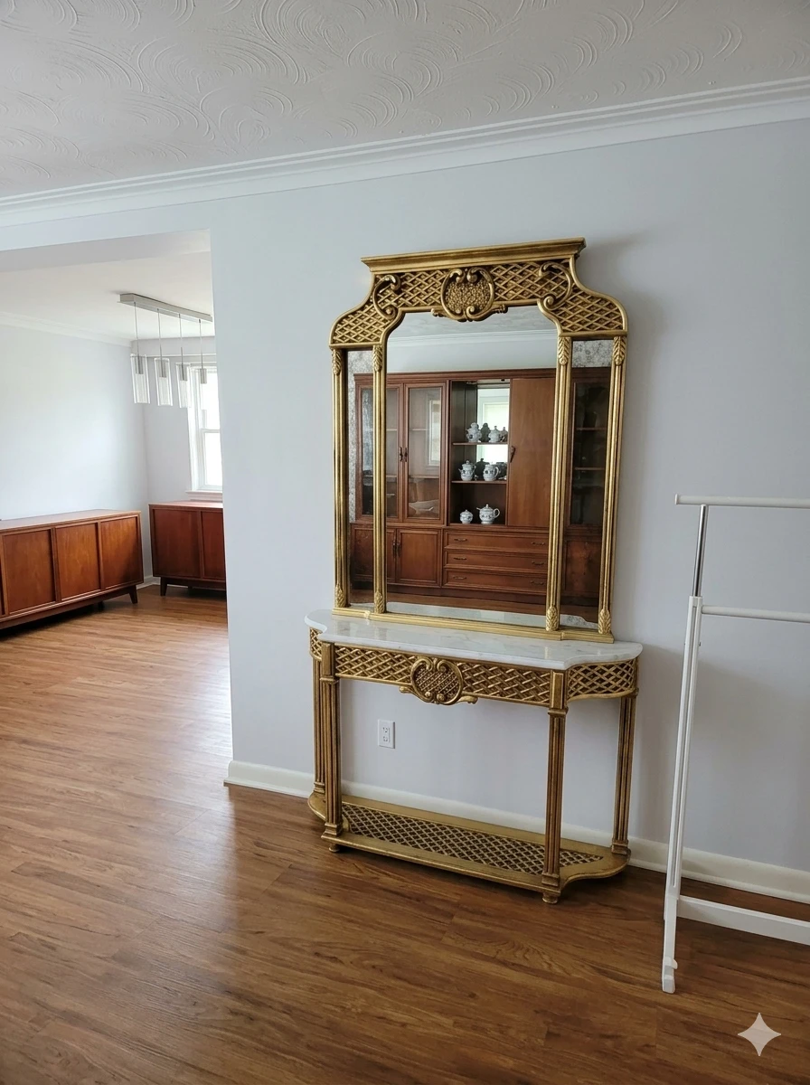 Vintage Gold Console Table with Mirror
