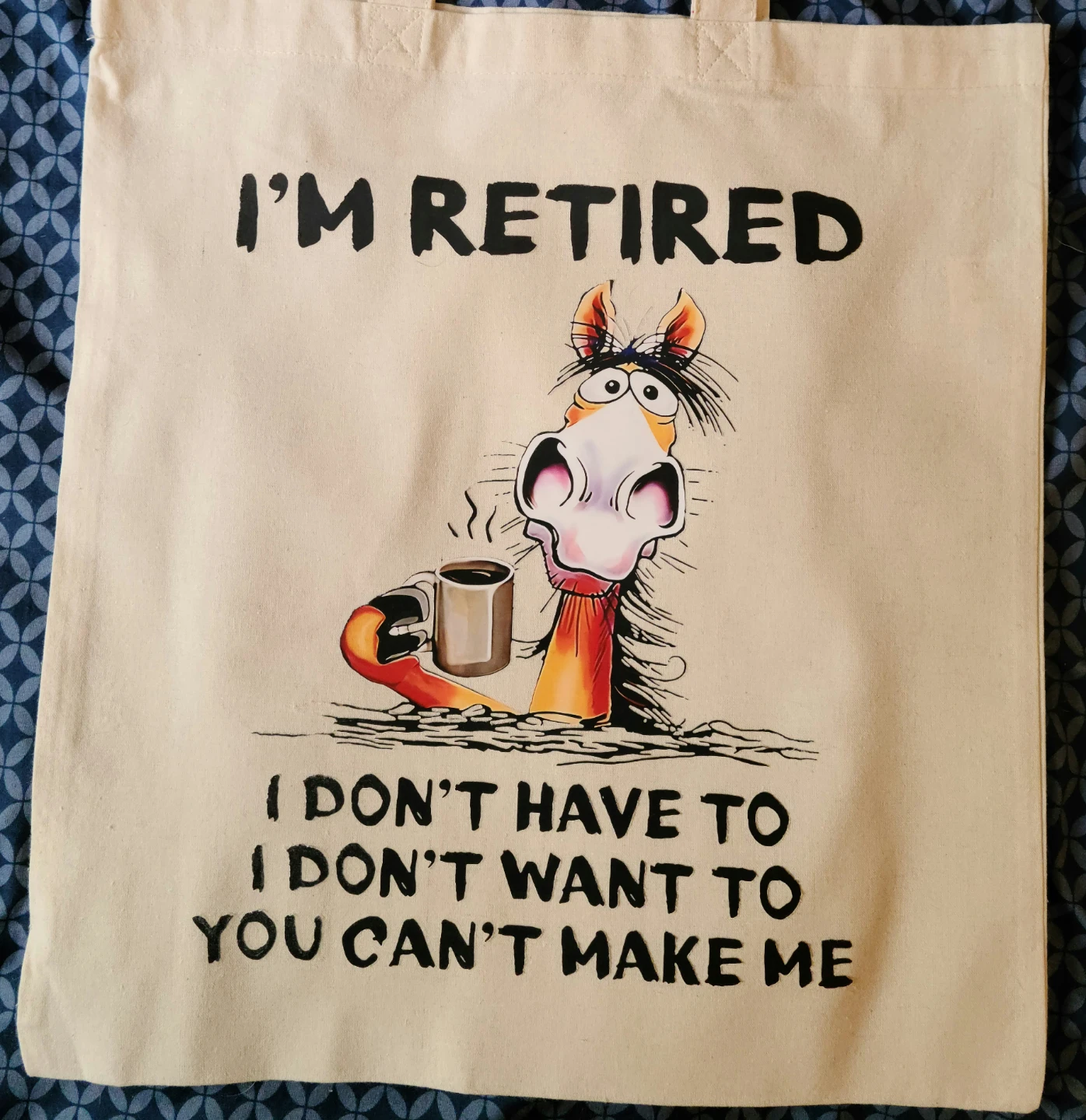 Canvas Tote Bag "I'm Retired" Horse Graphic