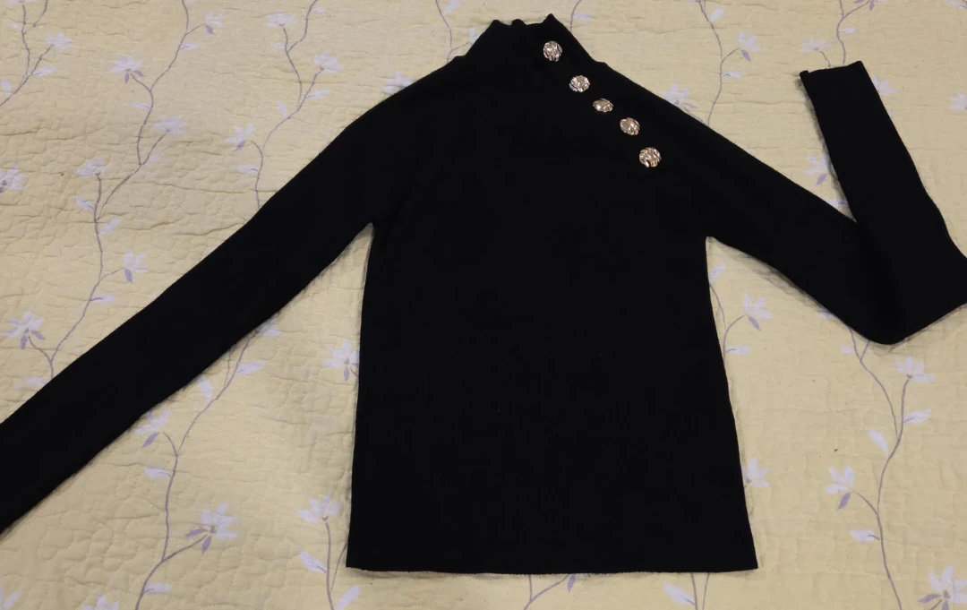 Zara Knit Black Turtleneck Sweater with Buttons