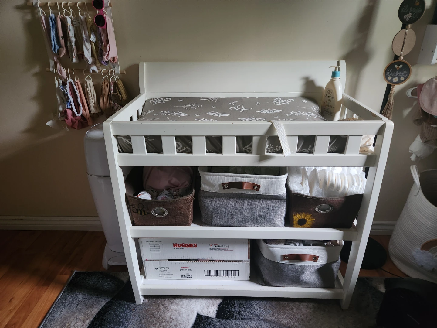 White Baby Changing Table with Storage Shelves