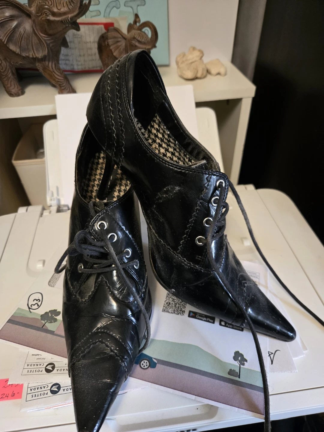 Black Lace-Up Pointed Toe Heels