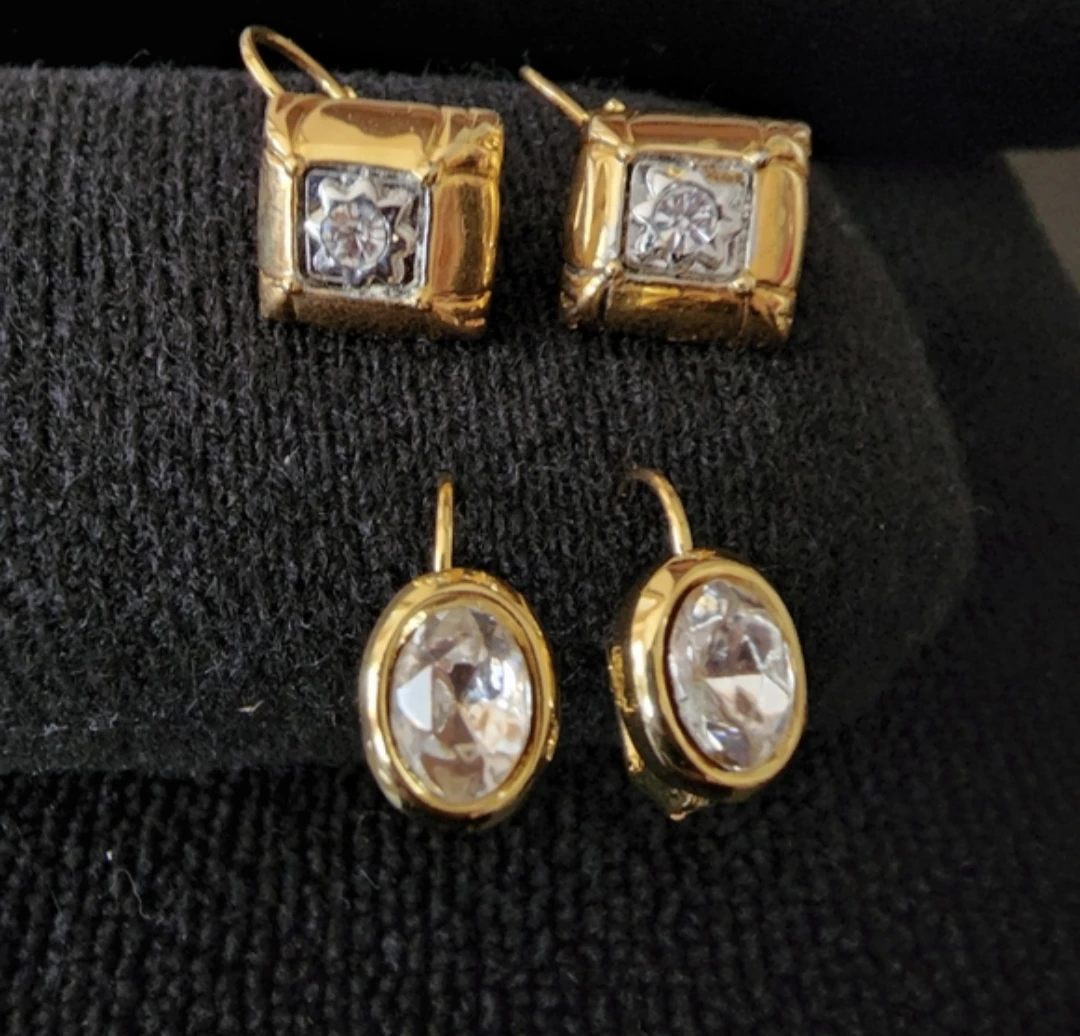 Vintage Gold Tone Earrings with Clear Stones