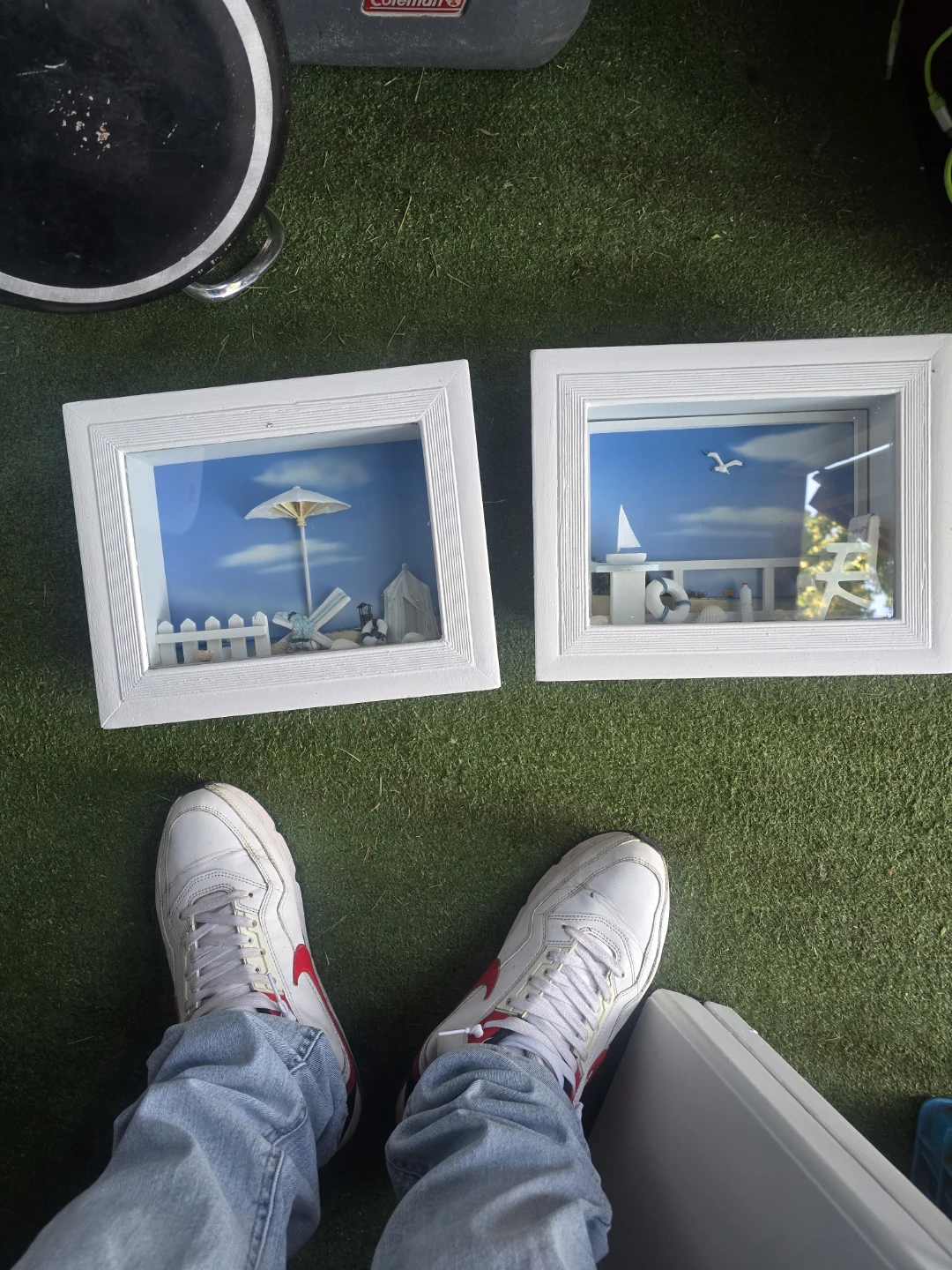 ⚽Two decorative shadow boxes with beach scenes