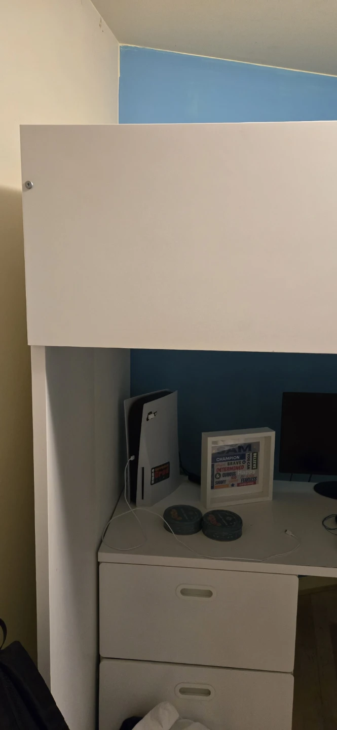White Loft Bed with Desk and Shelves
