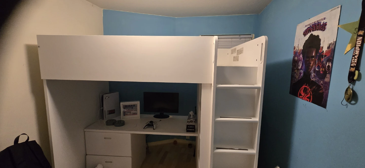 White Loft Bed with Desk and Shelves - photo 3