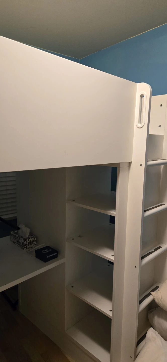 White Loft Bed with Desk and Shelves - photo 4