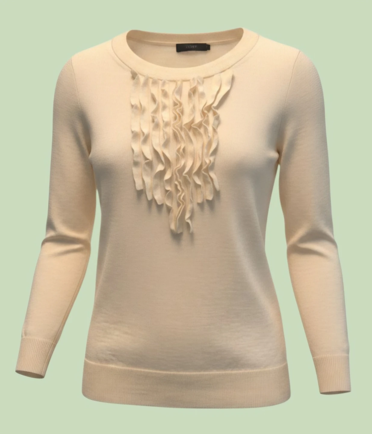J.Crew Cream Ruffle Front Merino Wool Sweater