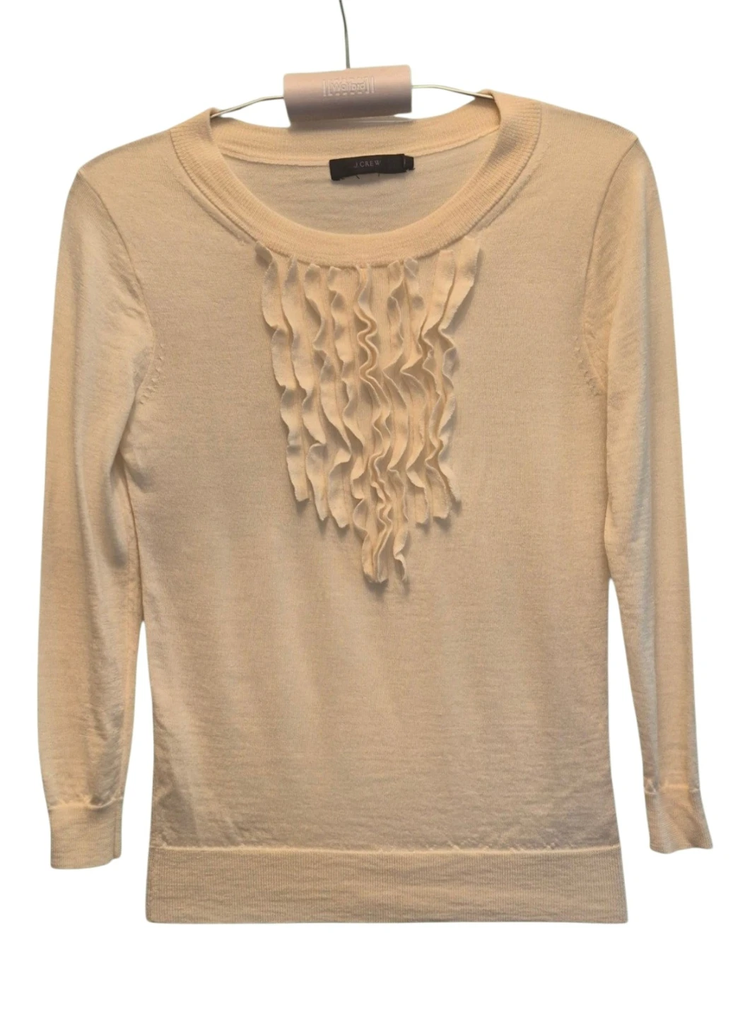 J.Crew Cream Ruffle Front Merino Wool Sweater - photo 2