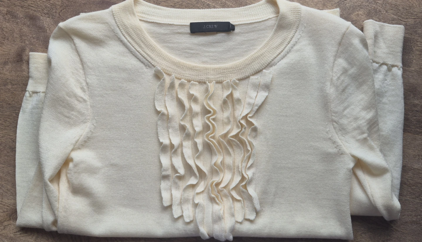 J.Crew Cream Ruffle Front Merino Wool Sweater - photo 4