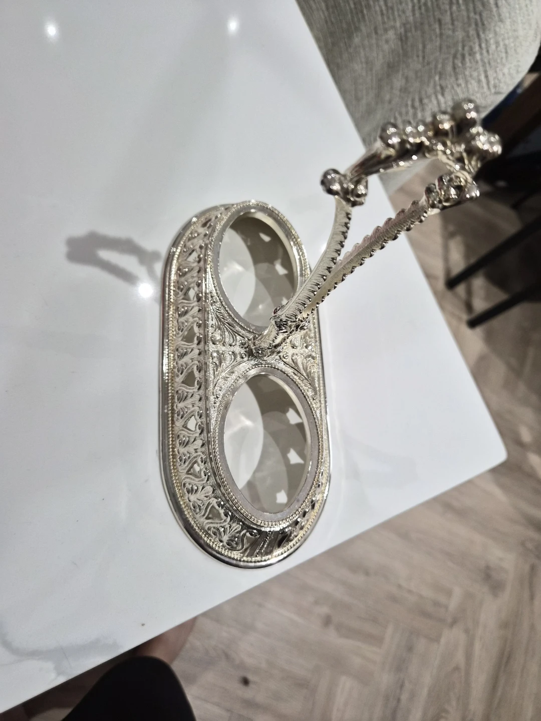 Ornate Silver-Tone glass carafe holder - photo 2