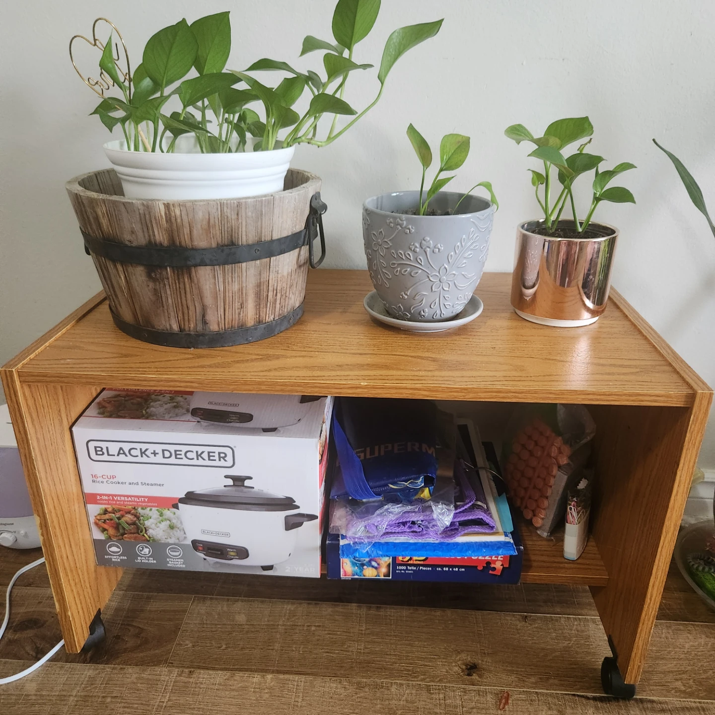 Wooden Side Table with Wheels