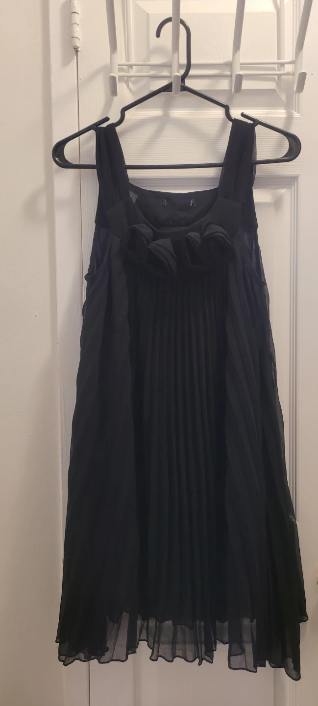 10 Black Sheer Lace and Pleated Mini Dress - photo 2