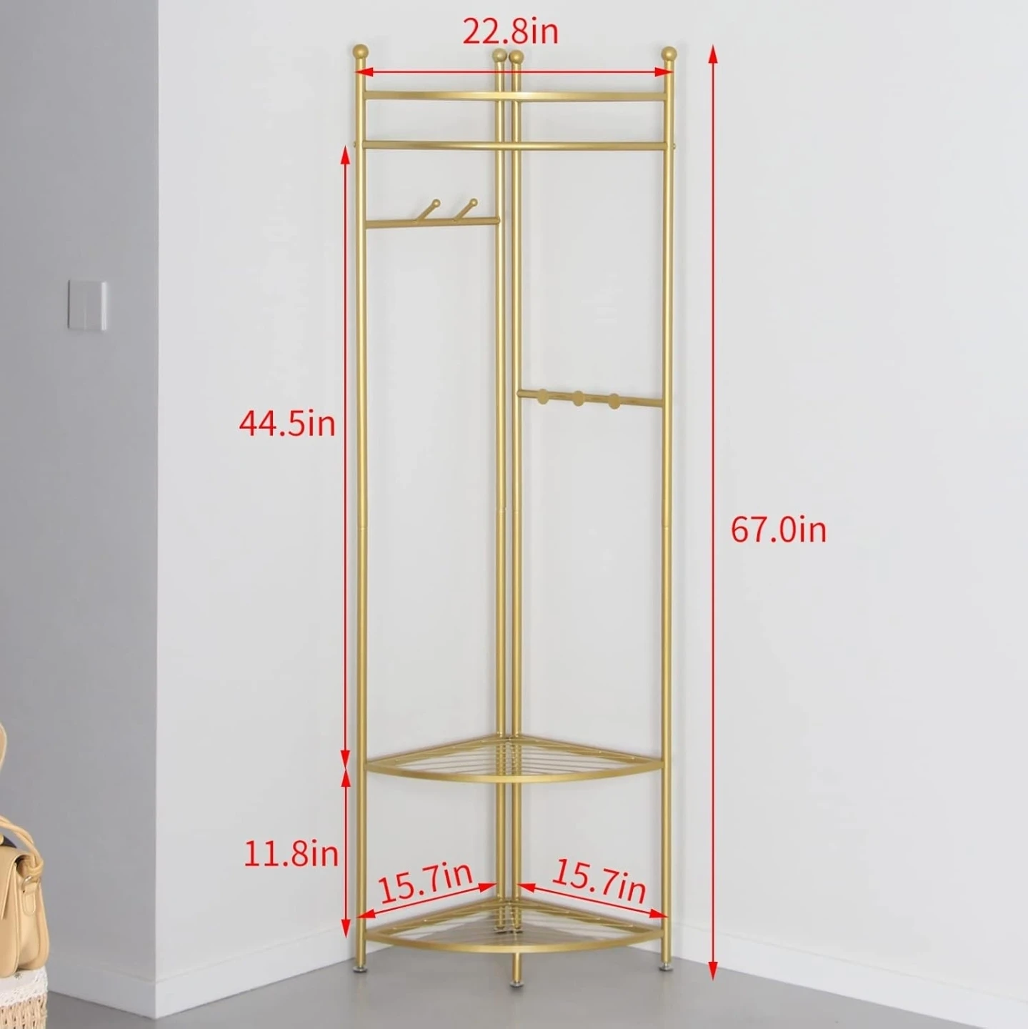 Gold Metal Corner Garment Rack with Shelves - photo 2