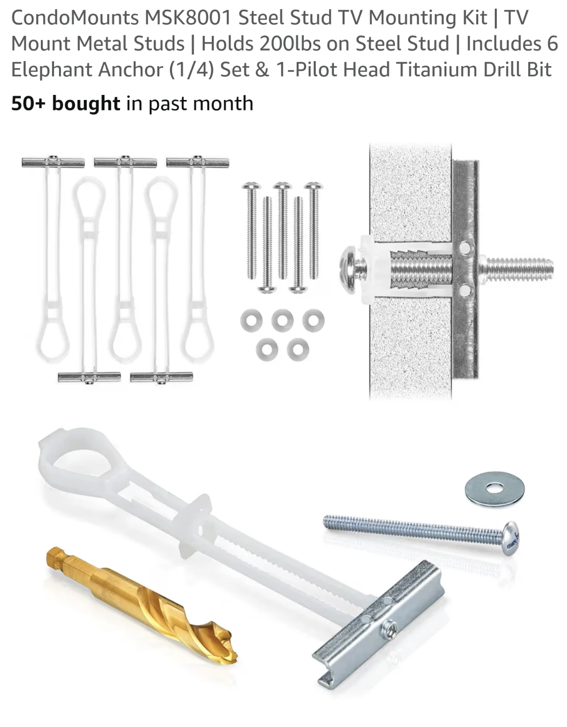 CondoMounts Steel Stud TV Mounting Kit Anchors