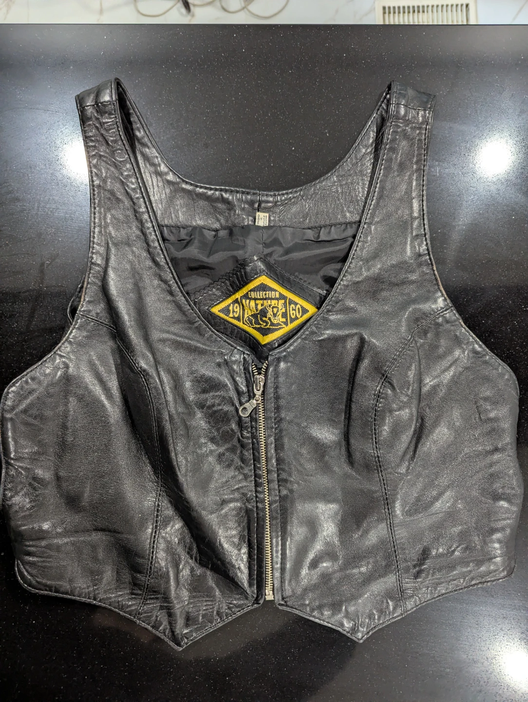 Black Leather Motorcycle Vest with Buckle Accents - photo 2