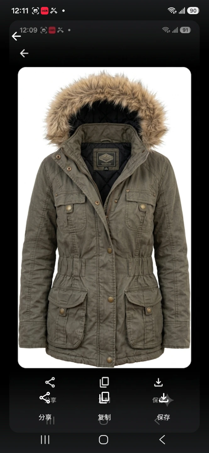 Women's Green Parka Jacket with Fur Hood