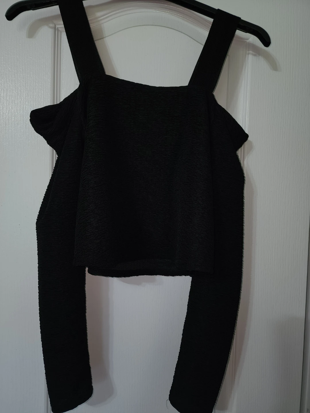 ZARA Black Textured Cold Shoulder Top