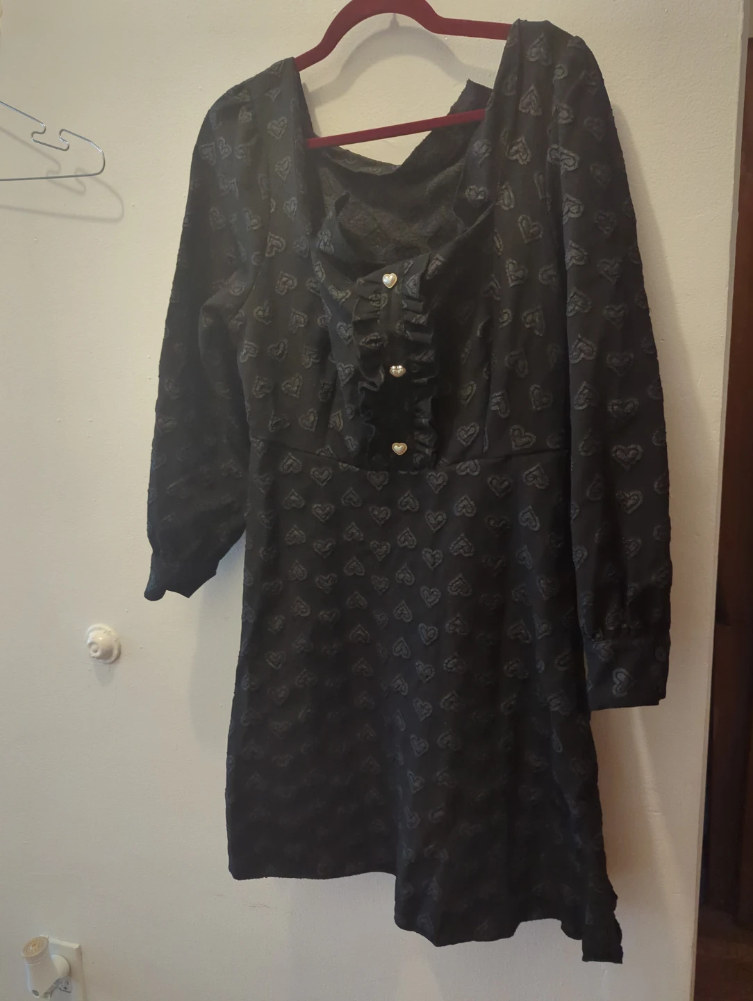 Black Heart Pattern Dress with Ruffle Detail