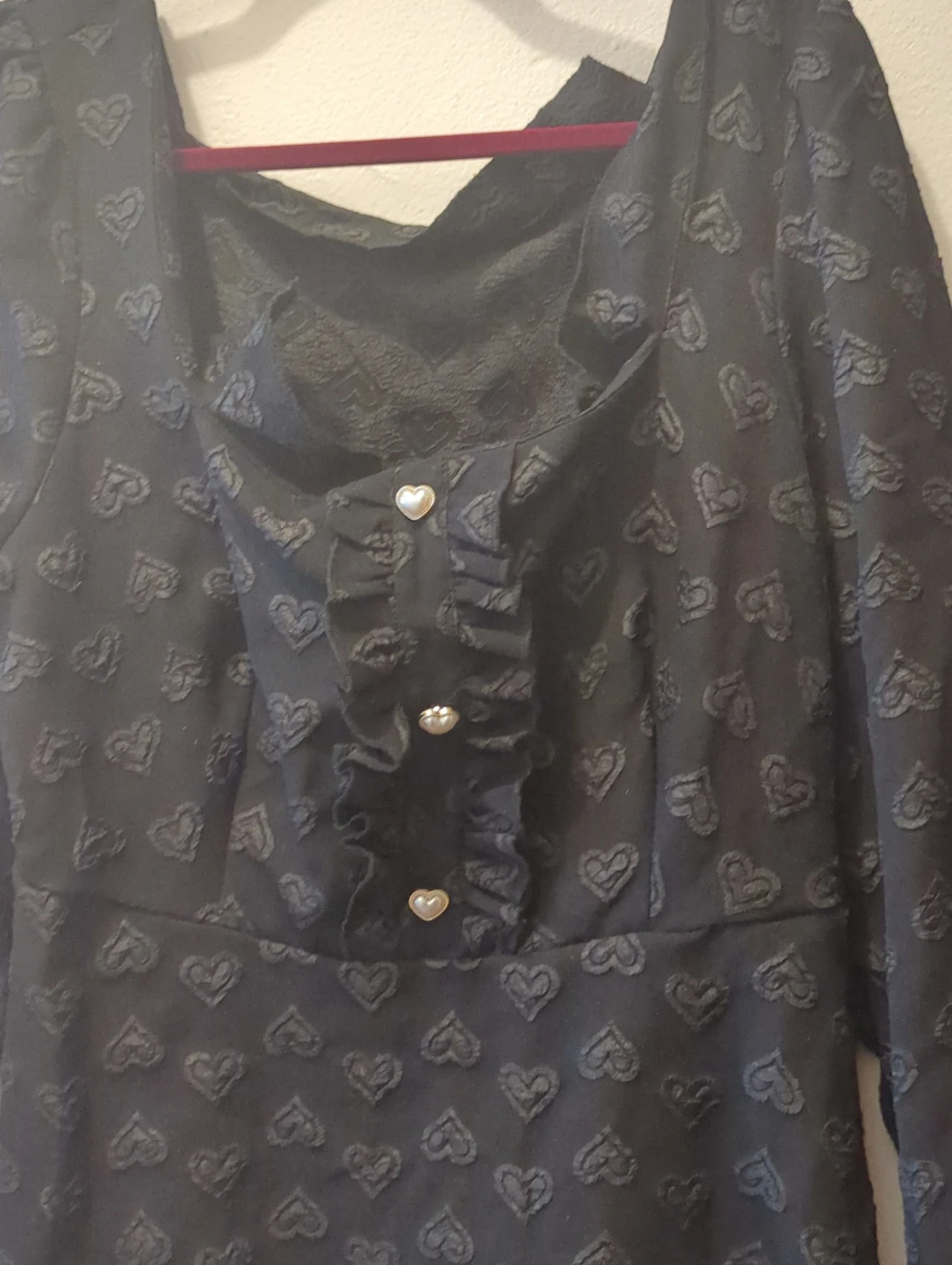 Black Heart Pattern Dress with Ruffle Detail - photo 2