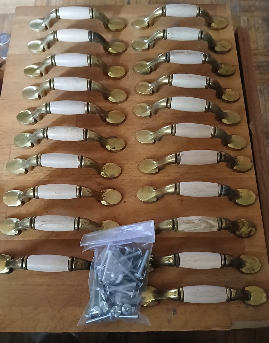 Cabinet Drawer Pulls - Wood and Brass Finish