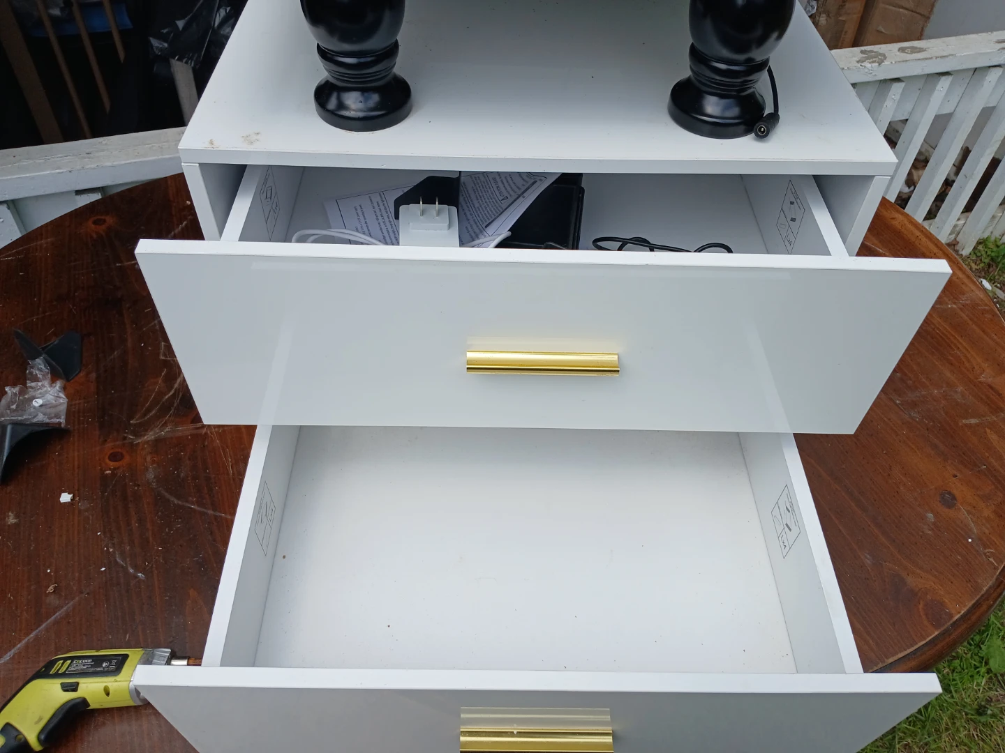 White Nightstand with Gold Handles - photo 5