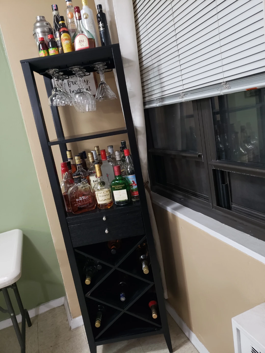 Black Bar Cart with Wine Rack and Glass Holders