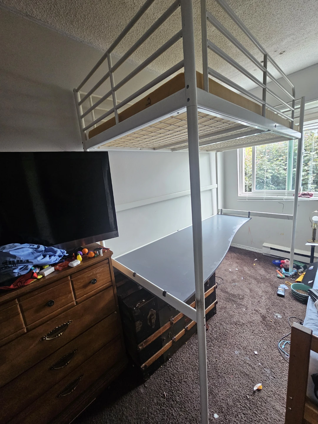 White Loft Bed with Desk