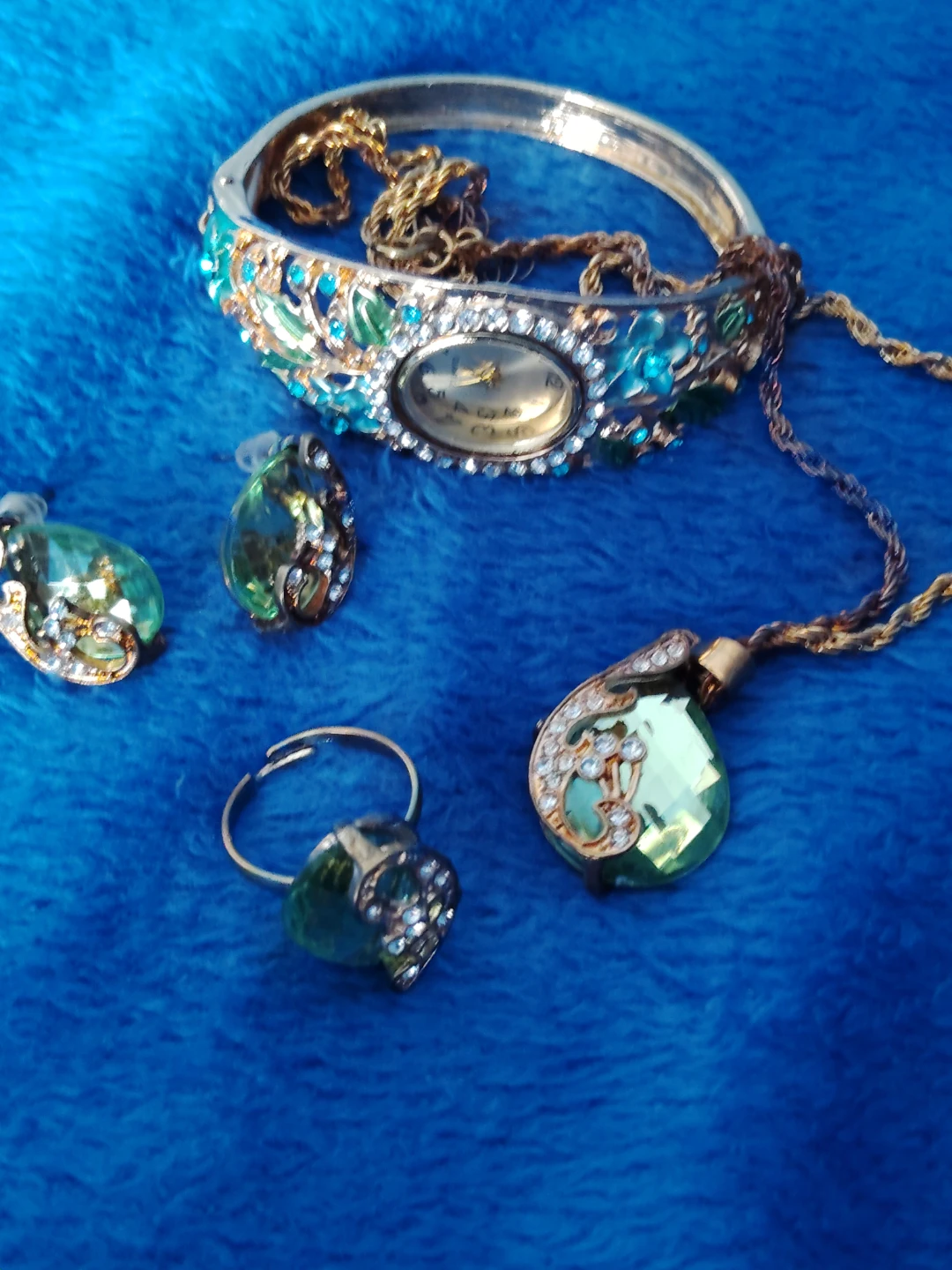 Jewelry Set with Watch, Necklace, Ring, and Earrings