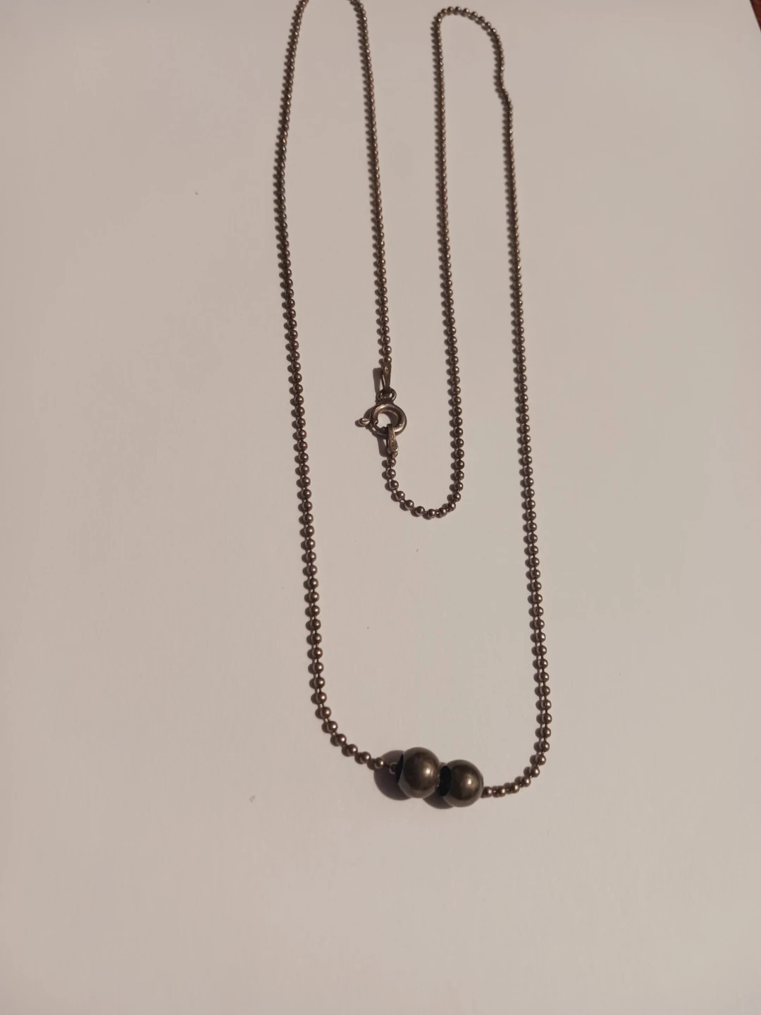 Sterling Silver 925 Ball Chain Necklace with  2 Balls Pendants - photo 2