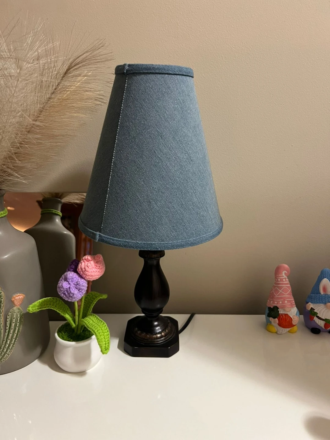 Classic Table Lamp with Blue-Grey Fabric Shade - photo 2