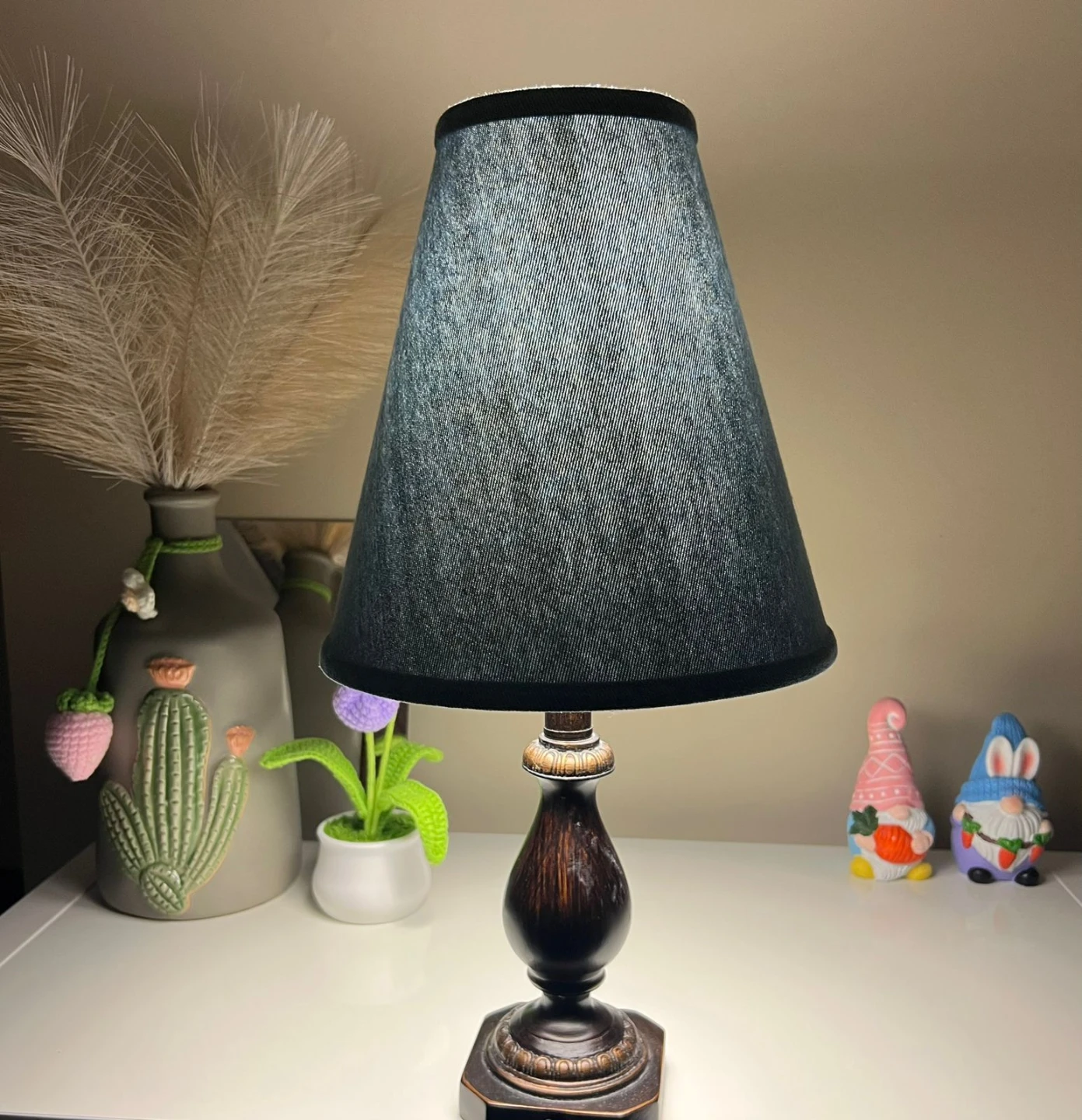 Classic Table Lamp with Blue-Grey Fabric Shade