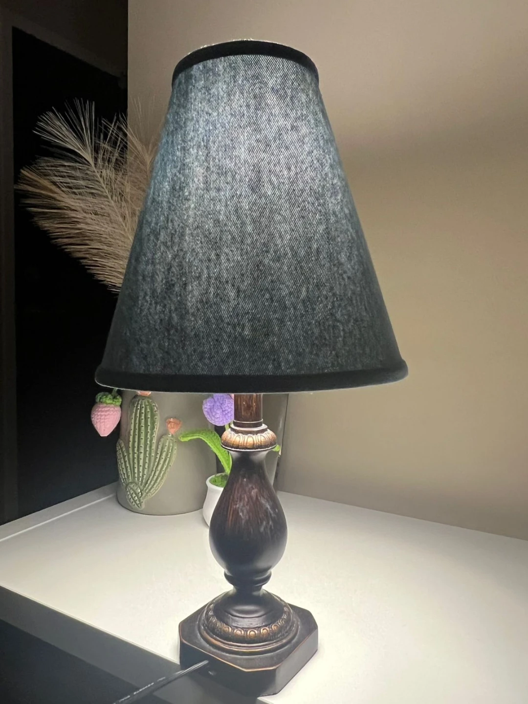 Classic Table Lamp with Blue-Grey Fabric Shade - photo 3