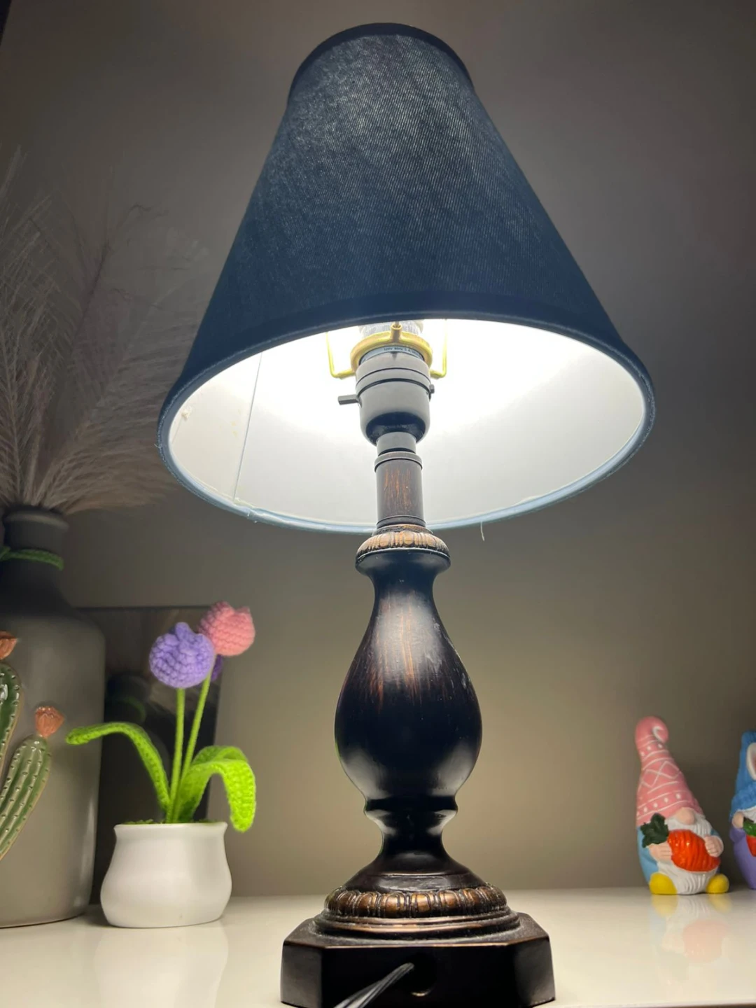 Classic Table Lamp with Blue-Grey Fabric Shade - photo 4
