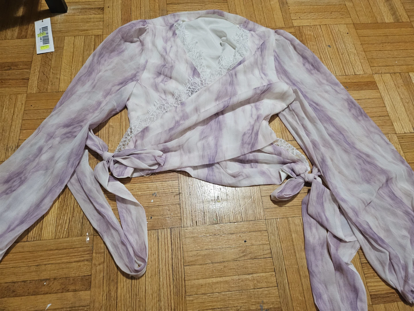 Purple Tie-Front Blouse and Skirt Set - photo 2