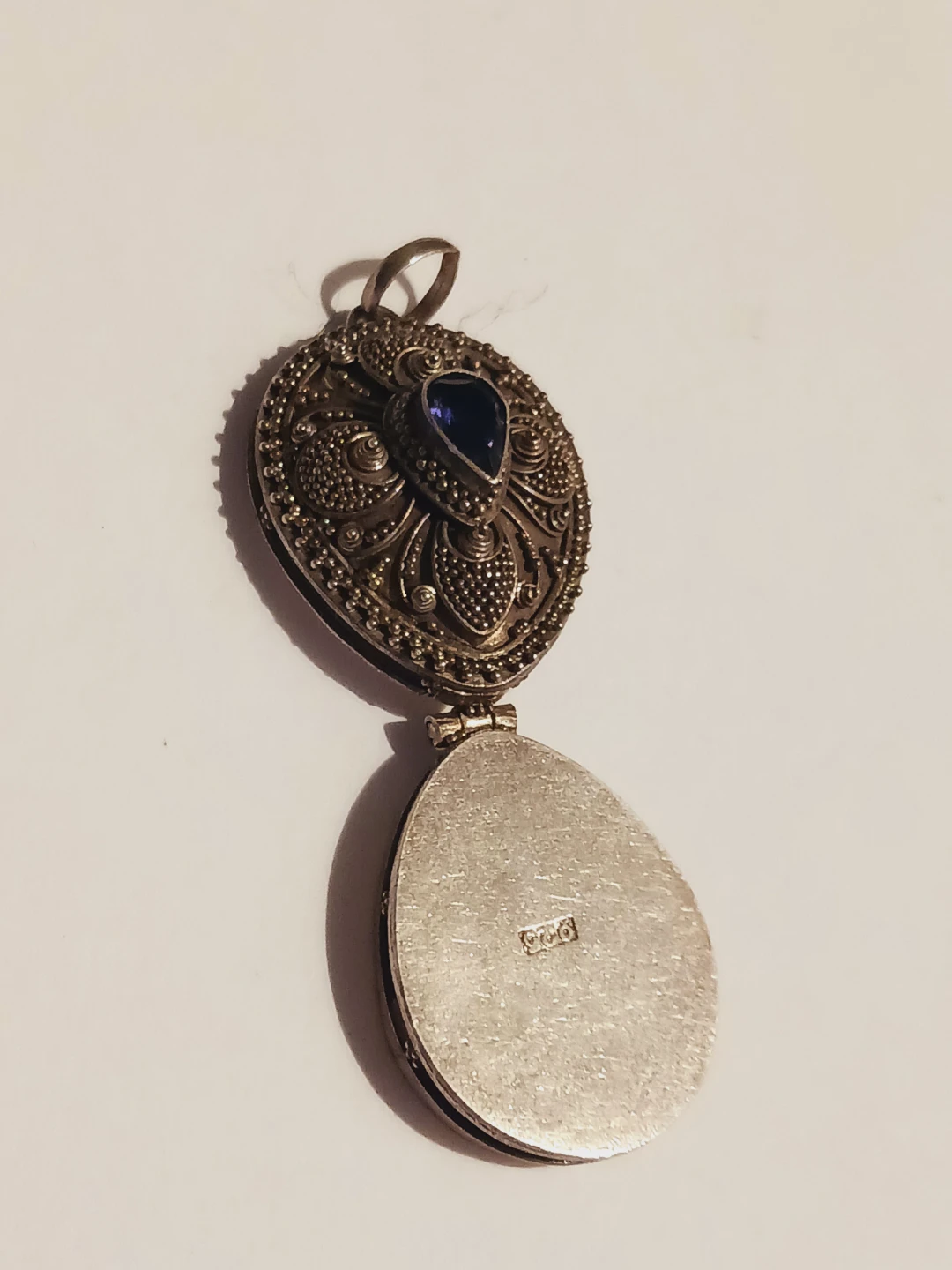Antique Sterling Silver 925 Lapis Lazuli Locket Pendant - photo 4