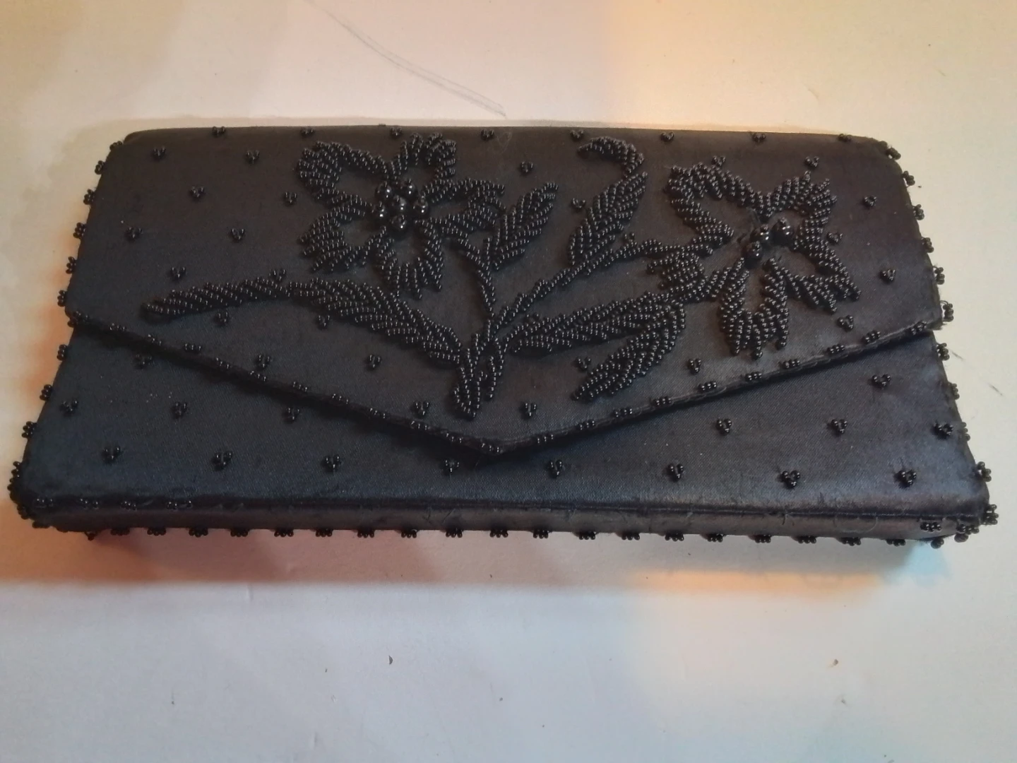 Black Beaded Clutch Handbag