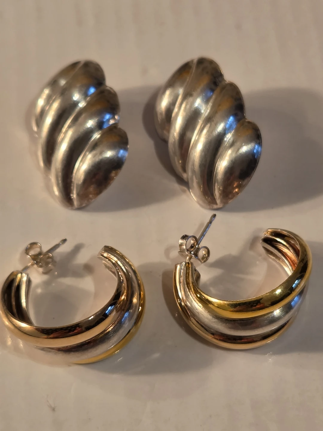 Sterling Silver and Gold Tone Swirl Earrings Set - photo 2