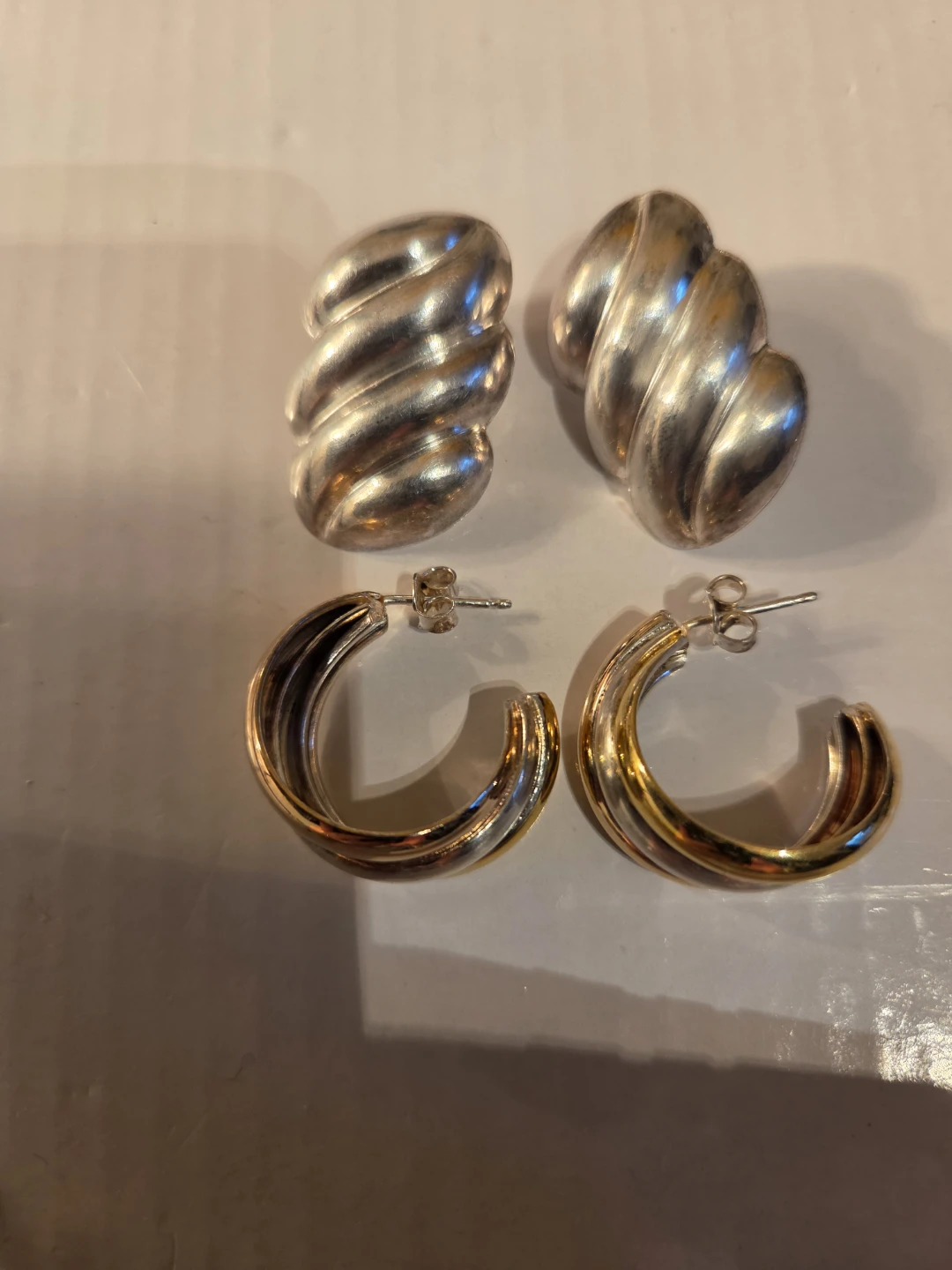 Sterling Silver and Gold Tone Swirl Earrings Set - photo 4