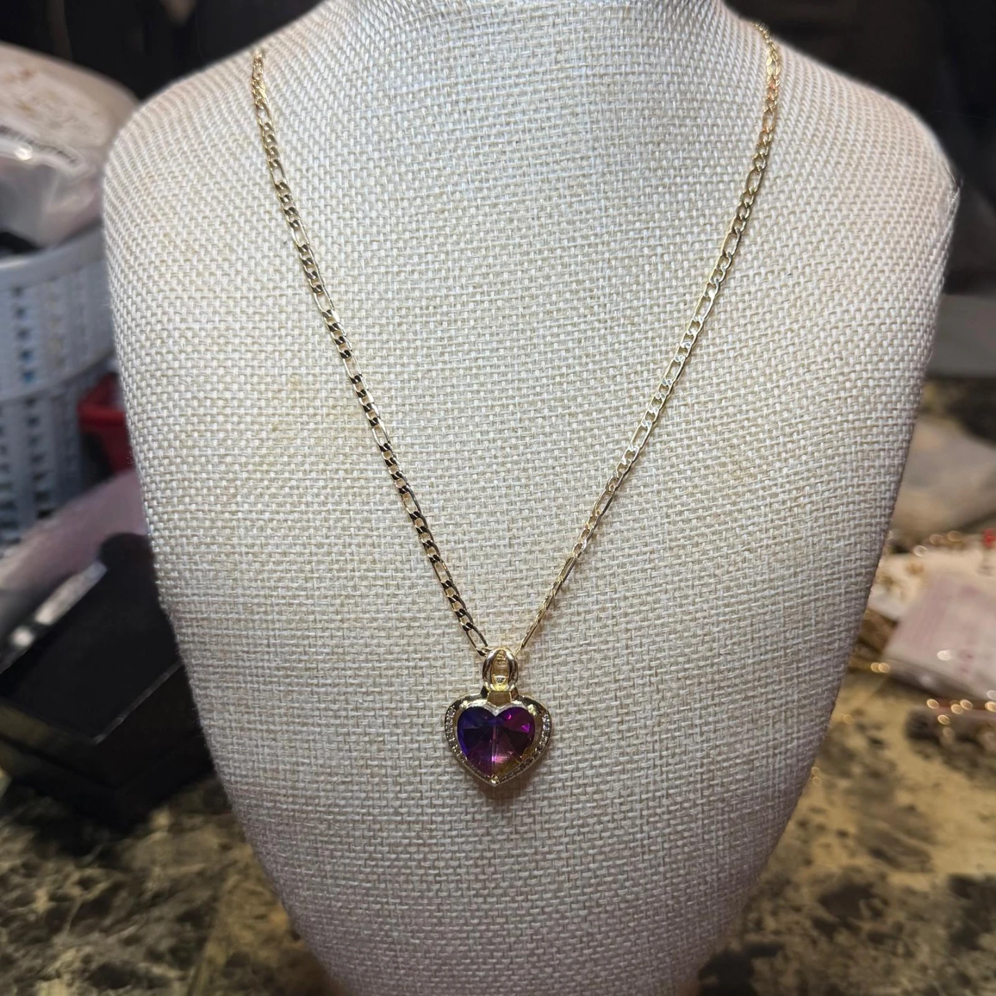 Gold laminated 14k Heart Pendant Necklace with Rhinestone Trim - photo 2